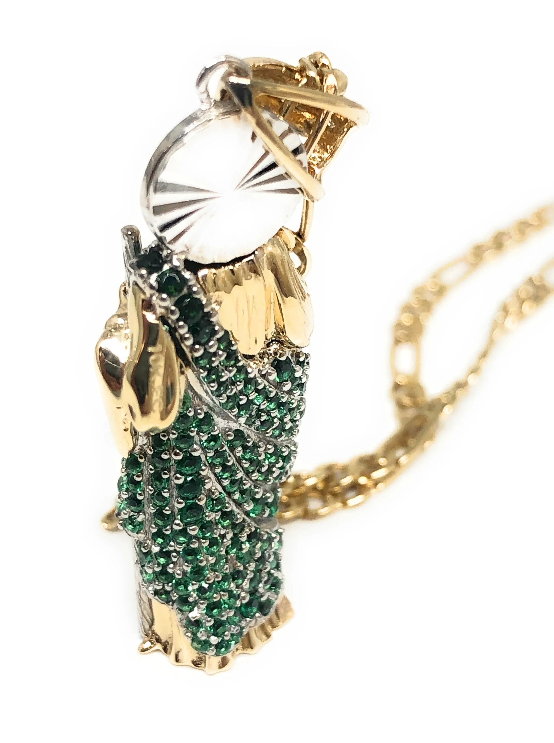 10k Solid Gold Saan Judas Saaint Jude 3D Pendant Green CZ FULL 3D Statue (FC)