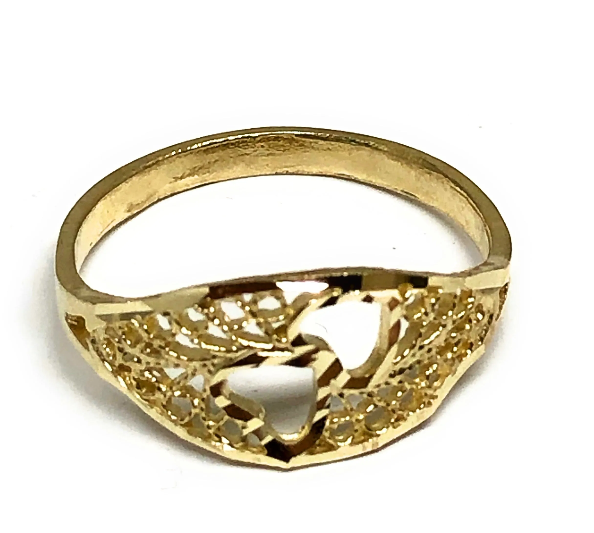 10k Solid Gold Yellow Double Heart Filigree Ring