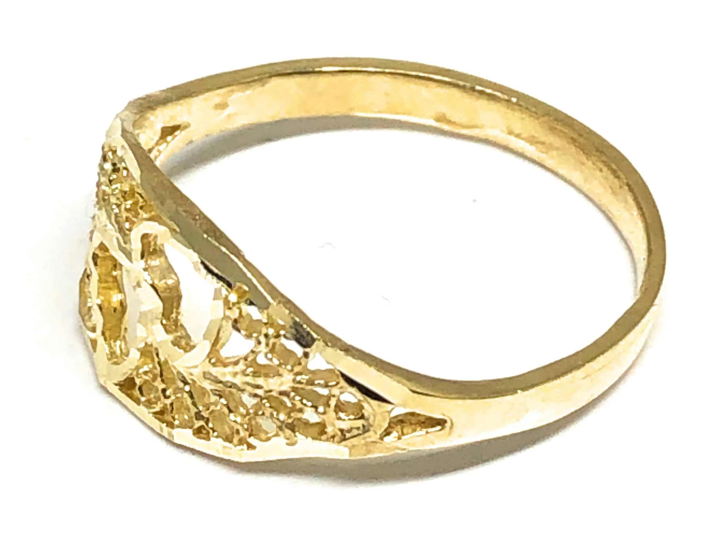 10k Solid Gold Yellow Double Heart Filigree Ring