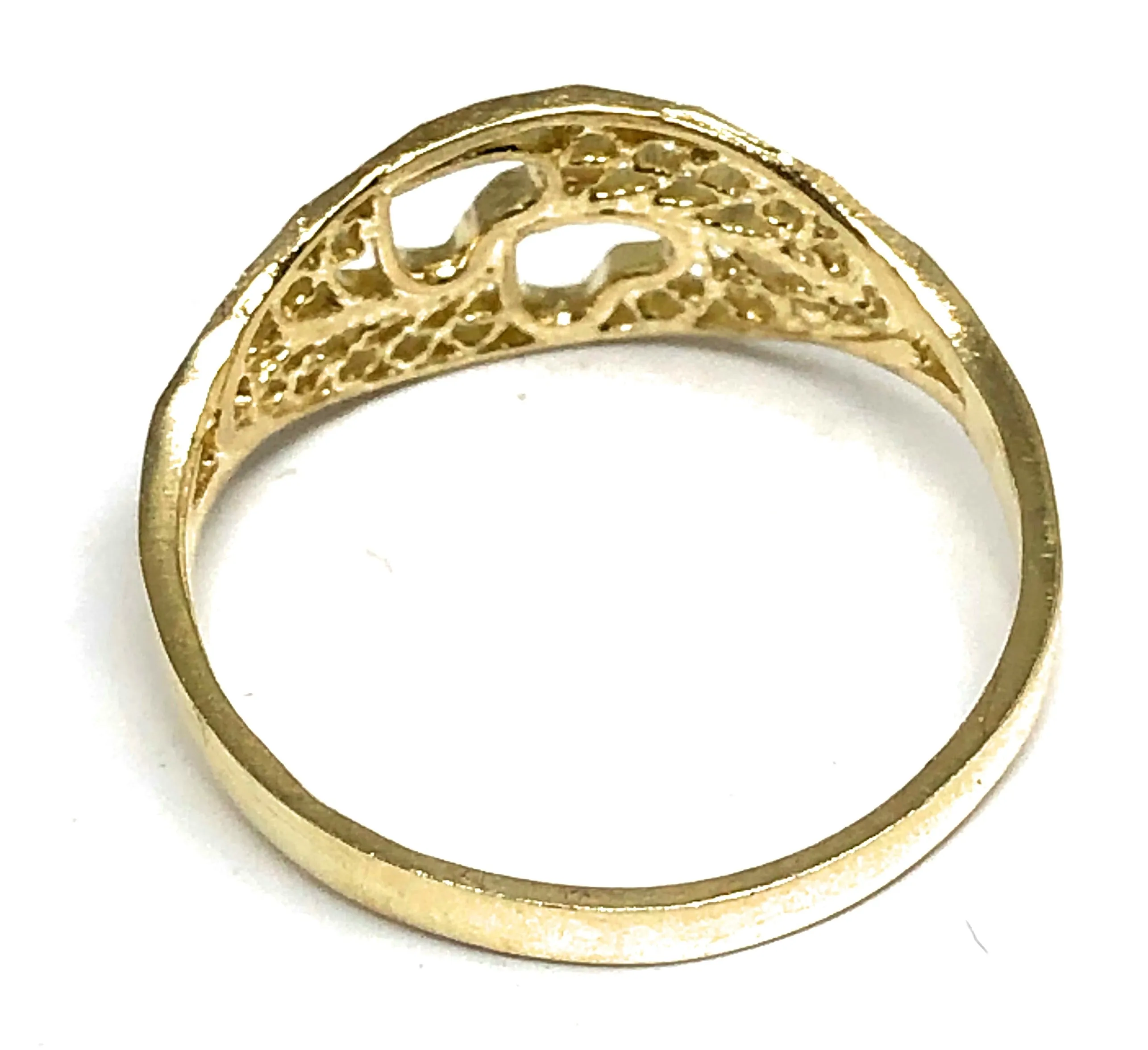 10k Solid Gold Yellow Double Heart Filigree Ring