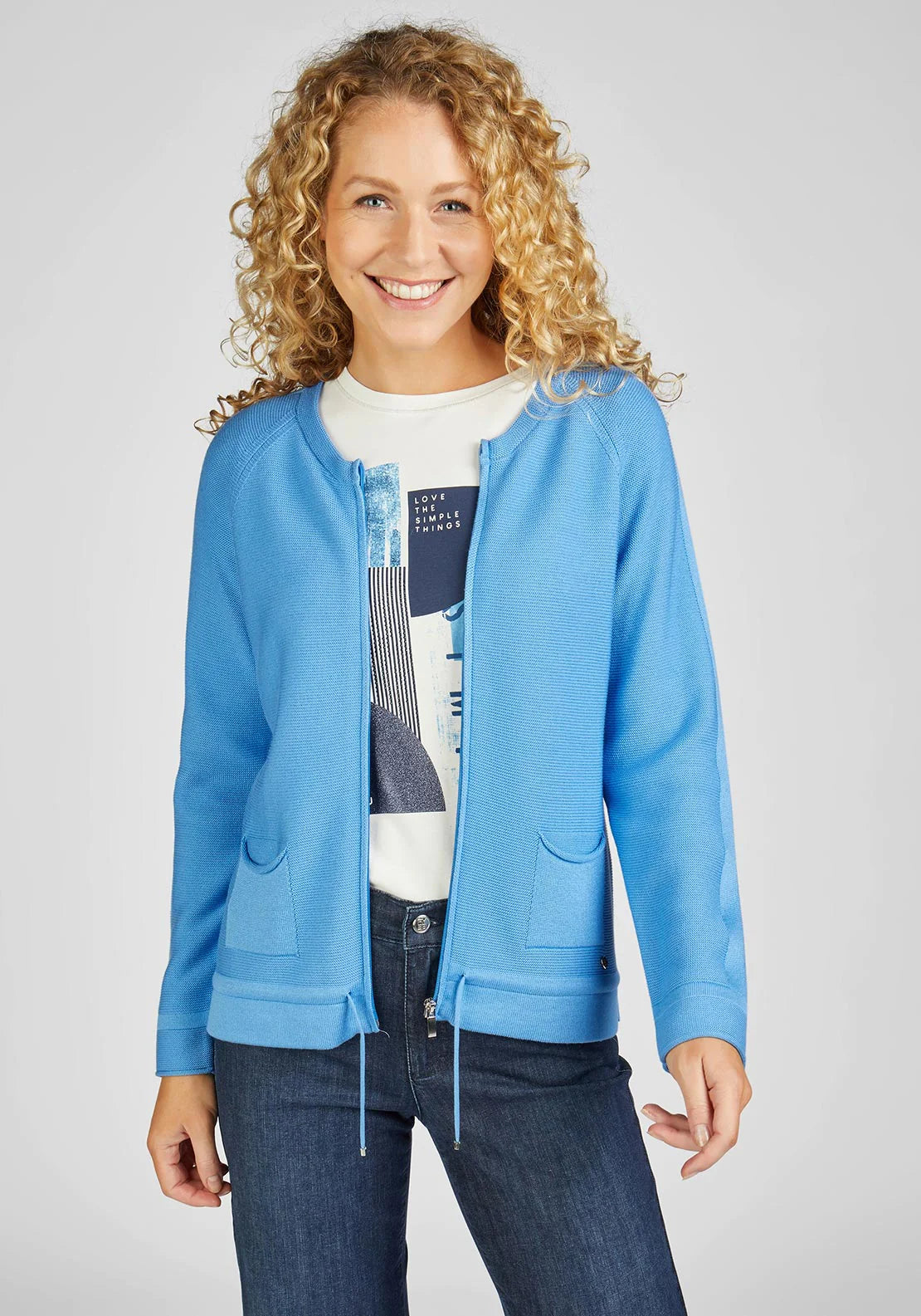 111526- Blue Zip Through Cardigan - Rabe