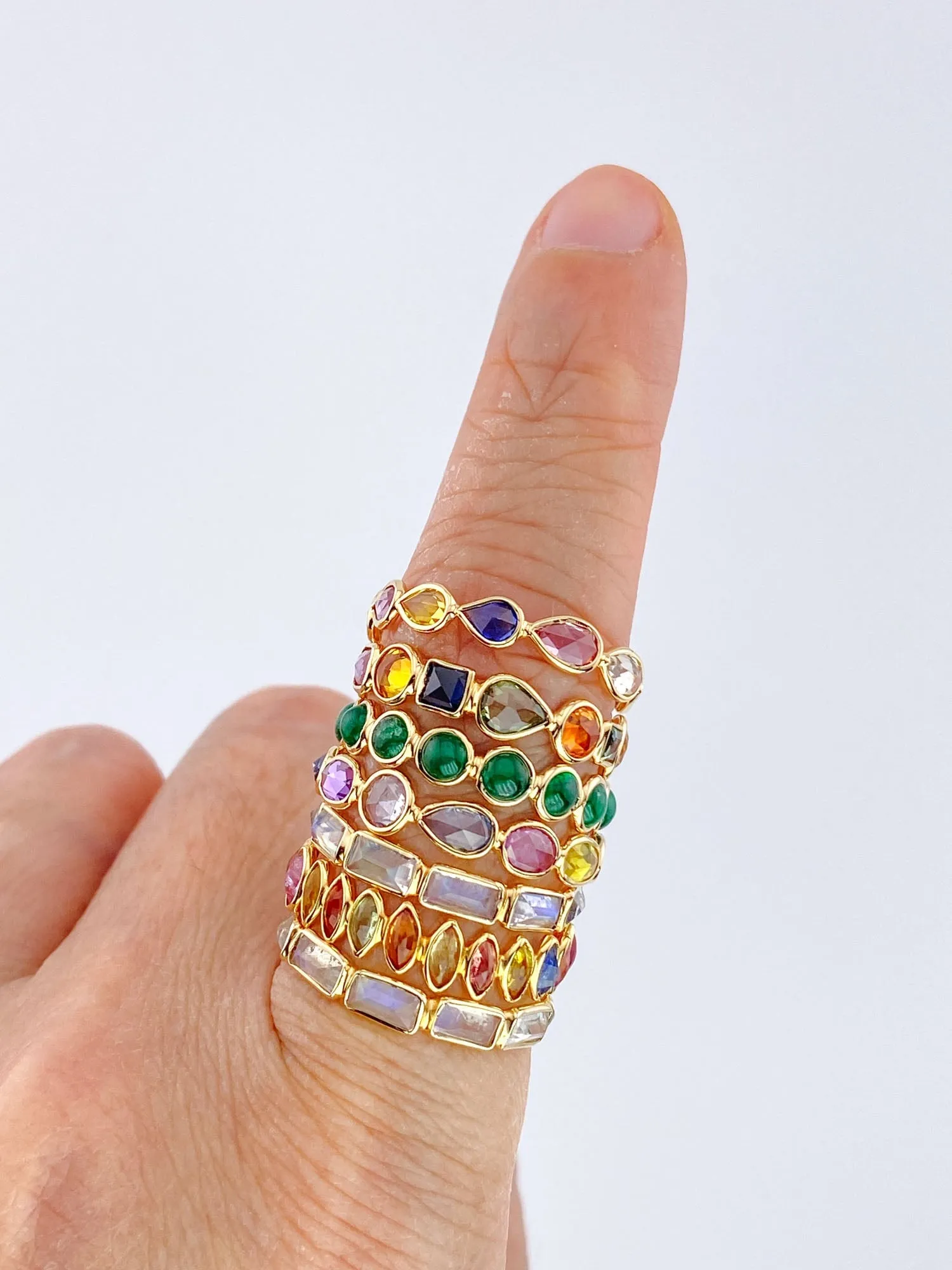 14K 18K Gold Colorful Gemstone Circle Bezel Set Full Eternity Band