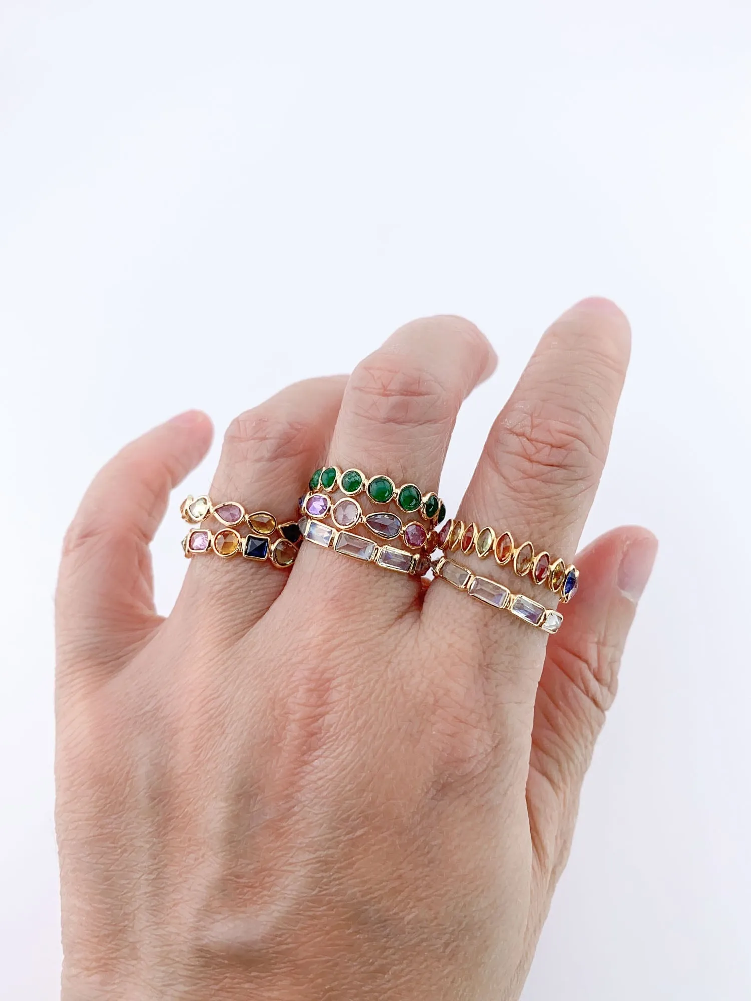 14K 18K Gold Colorful Gemstone Circle Bezel Set Full Eternity Band