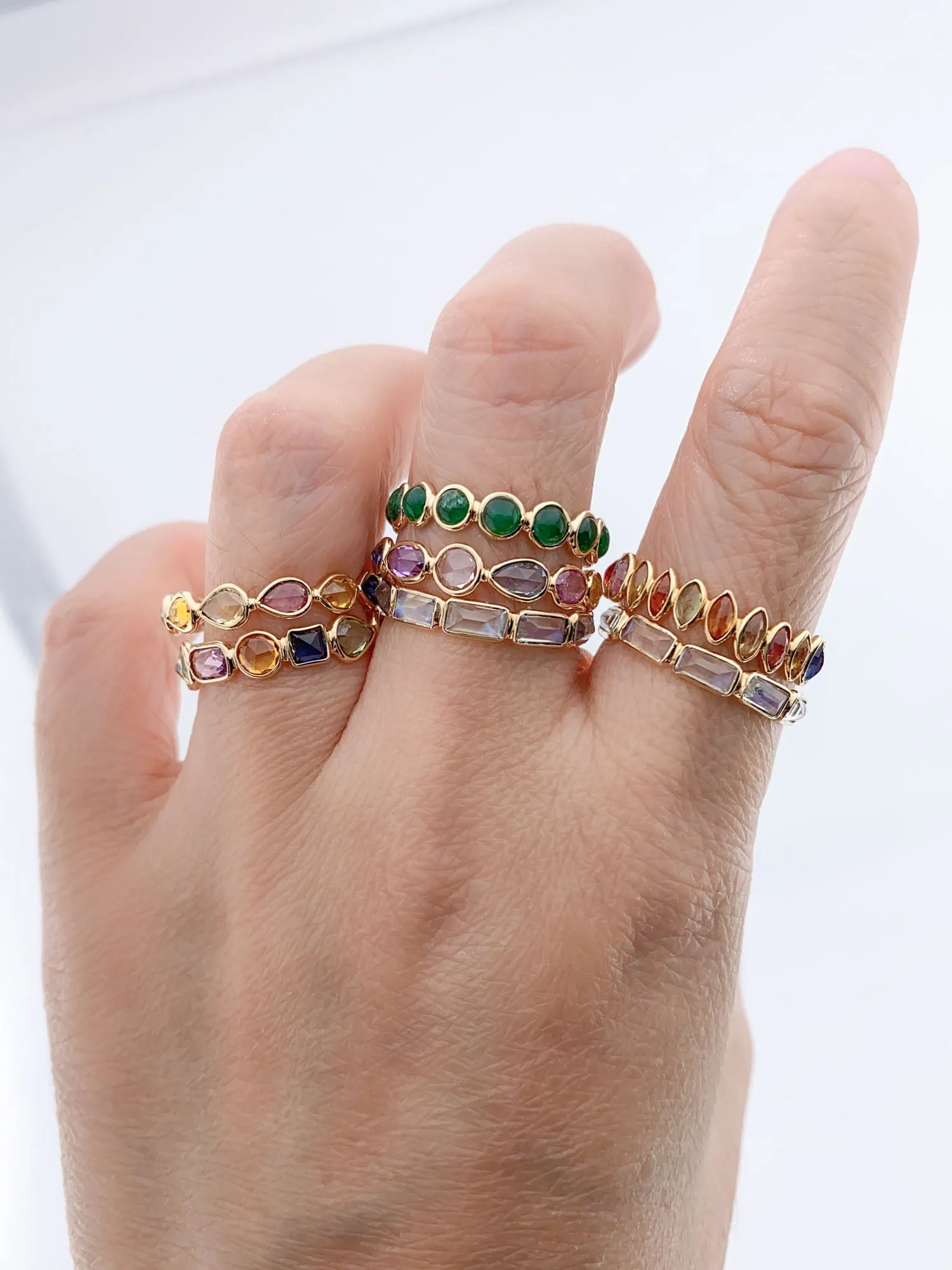 14K 18K Gold Colorful Gemstone Circle Bezel Set Full Eternity Band