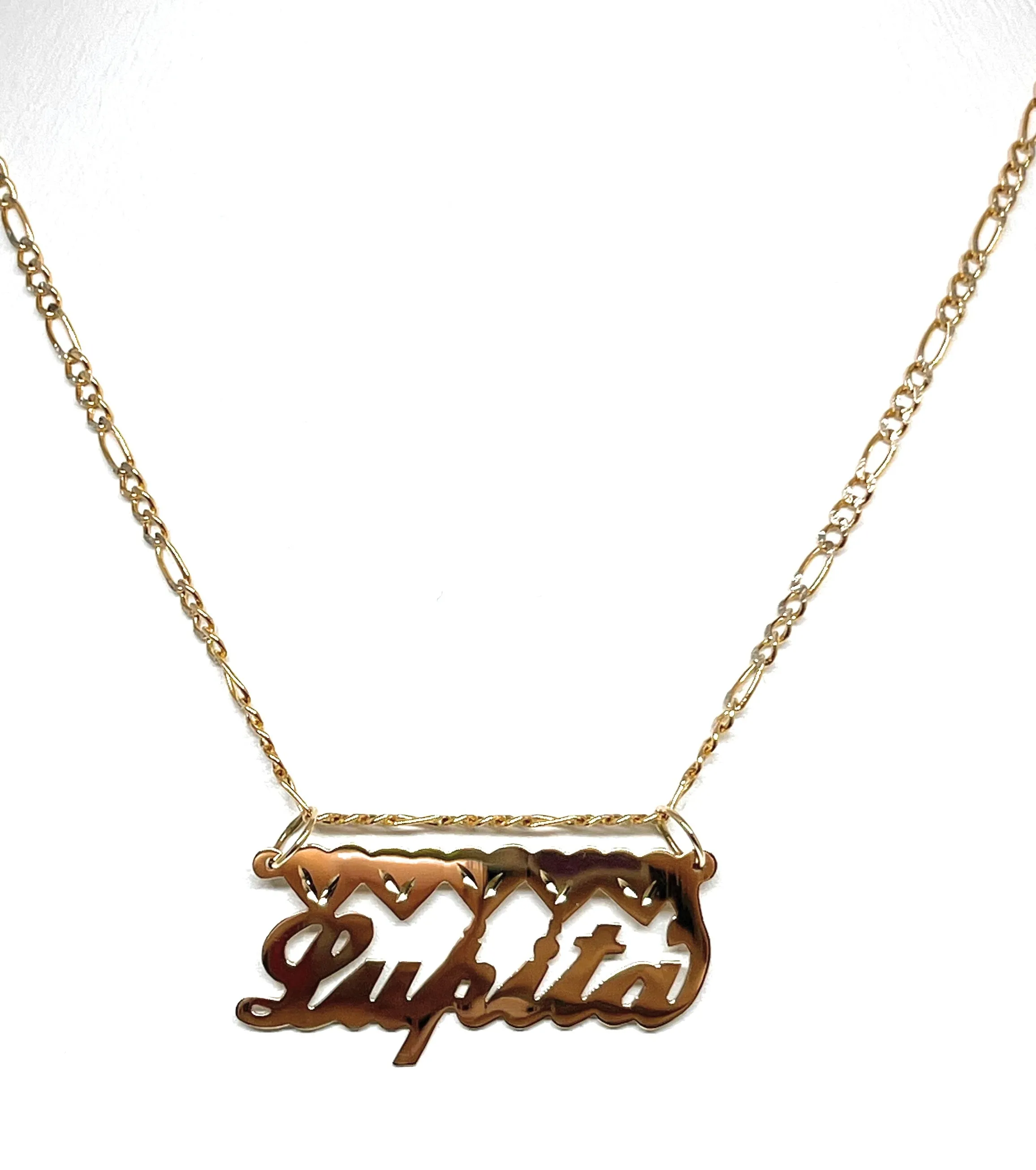 14k Solid Gold Custom CURSIVE WITH FULL HEARTS Nameplate Pendant Necklace with Chain Options