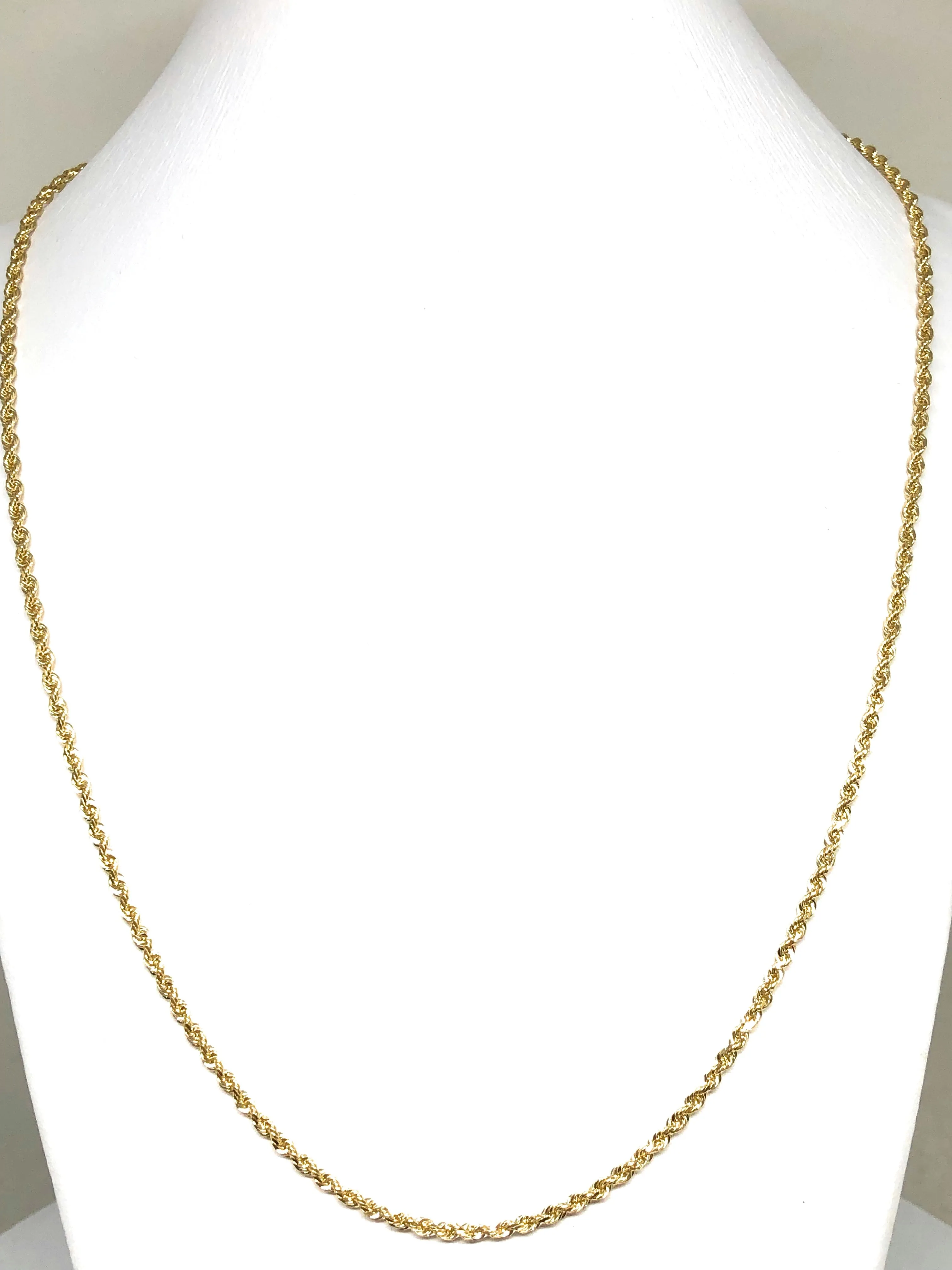 14k Solid Gold Yellow Rope Chain 18-26 inches 2.3mm (FULL SOLID STYLE) 6.6-11.8G