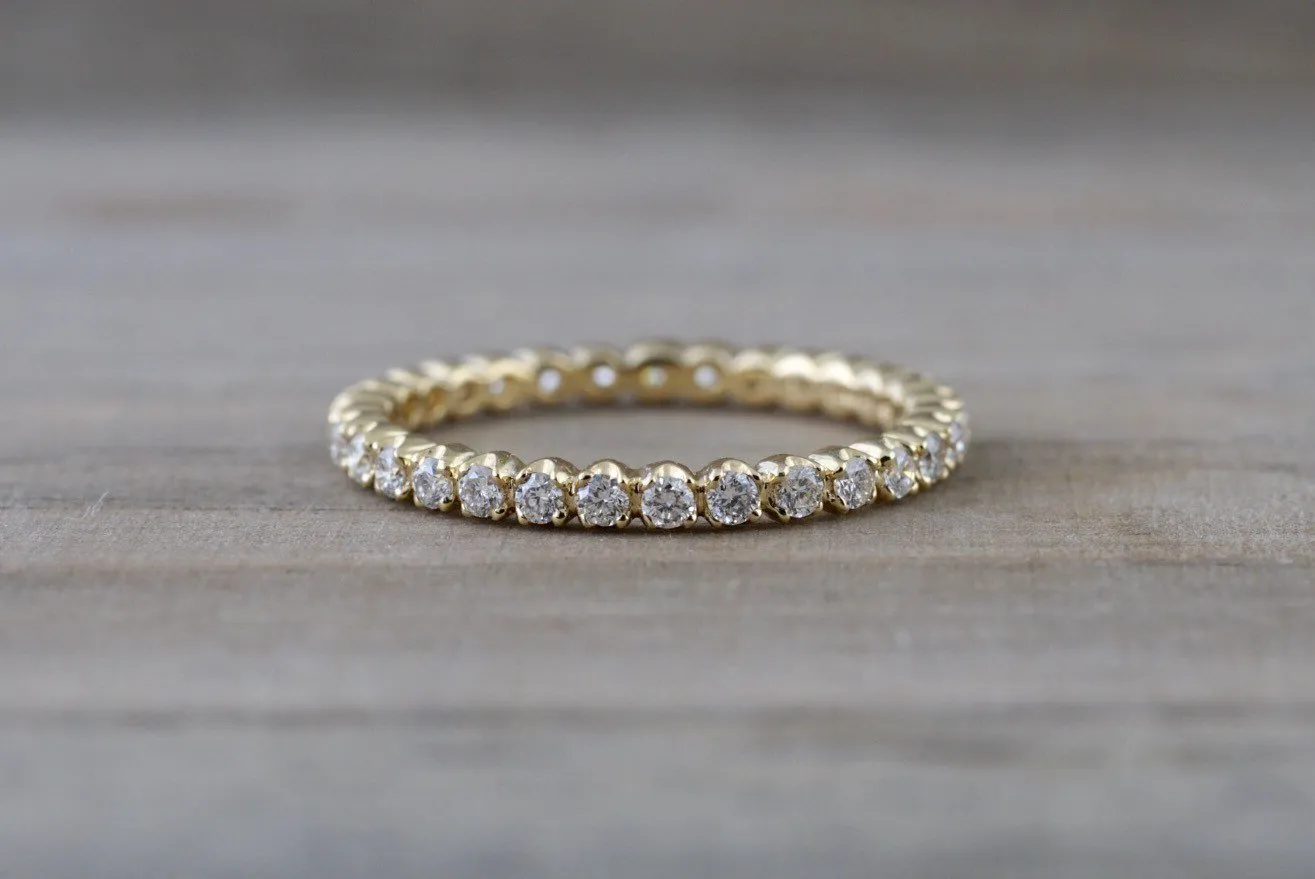 14k Yellow Gold Eternity Diamond Vintage Milgrain Classic Full Eternity Band Ring Engagement Wedding