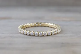 14k Yellow Gold Eternity Diamond Vintage Milgrain Classic Full Eternity Band Ring Engagement Wedding