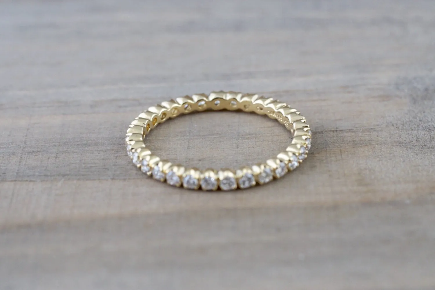 14k Yellow Gold Eternity Diamond Vintage Milgrain Classic Full Eternity Band Ring Engagement Wedding