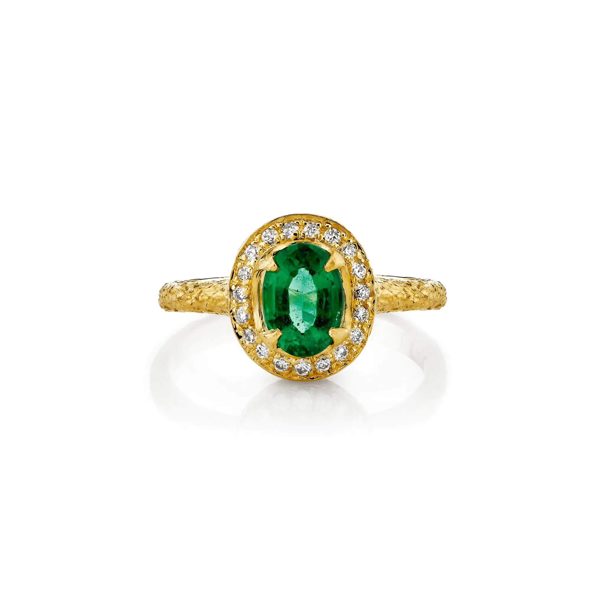 18K Micro Queen Oval Emerald with Full Pavé Halo | Ready to Ship