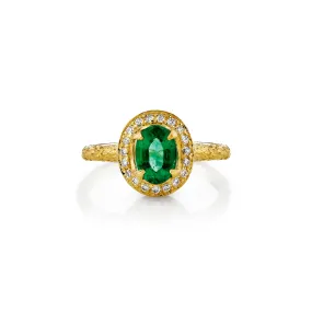 18K Micro Queen Oval Emerald with Full Pavé Halo | Ready to Ship