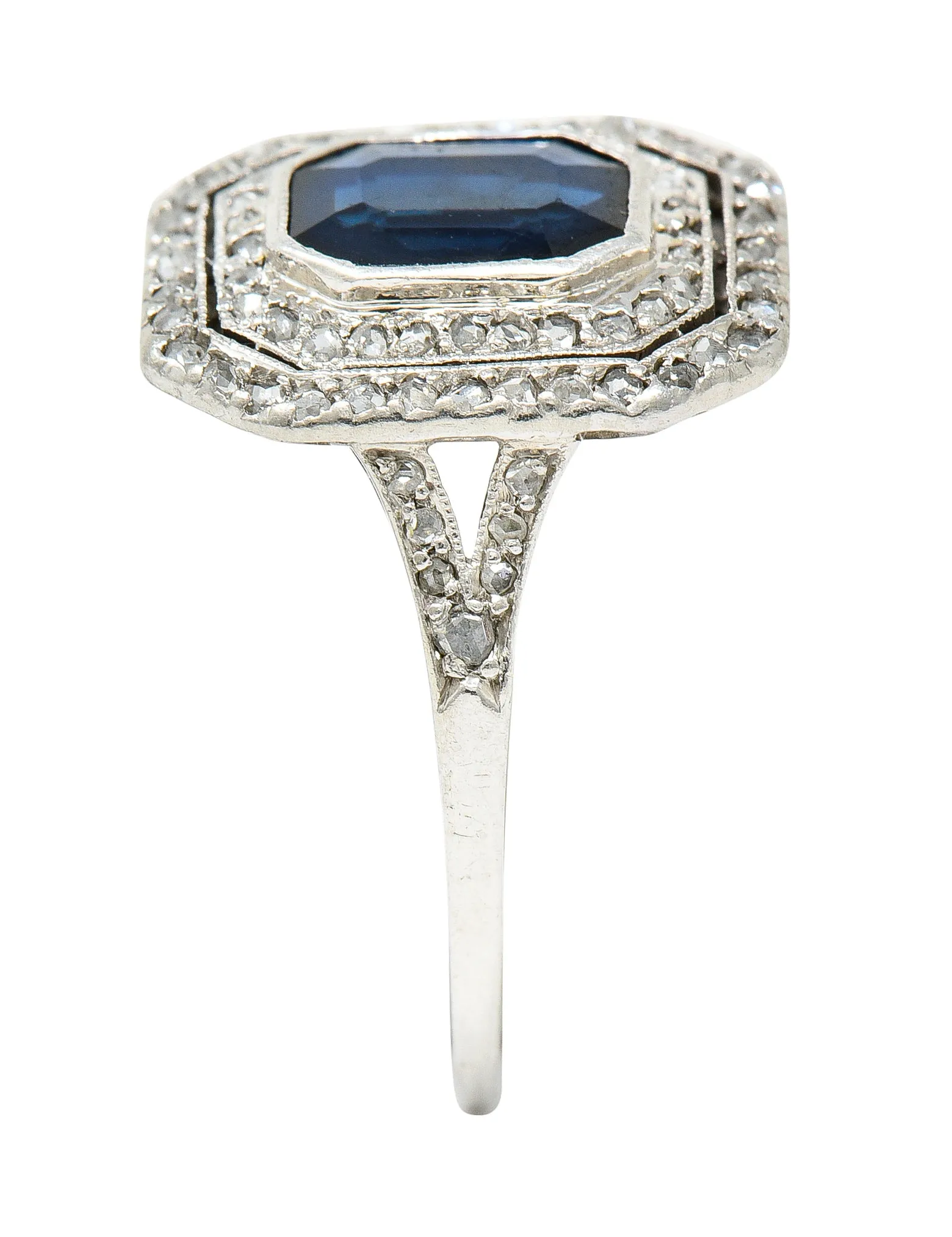 1920's Early Art Deco 1.75 CTW Sapphire Diamond Platinum Double Halo Ring