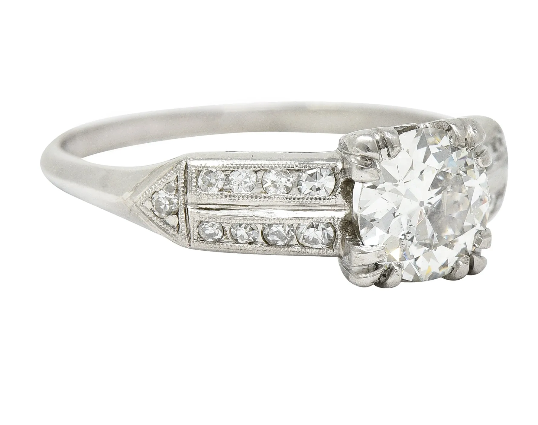 1950's Mid-Century 1.37 CTW Diamond Platinum Pointed Shoulder Vintage Engagement Ring GIA