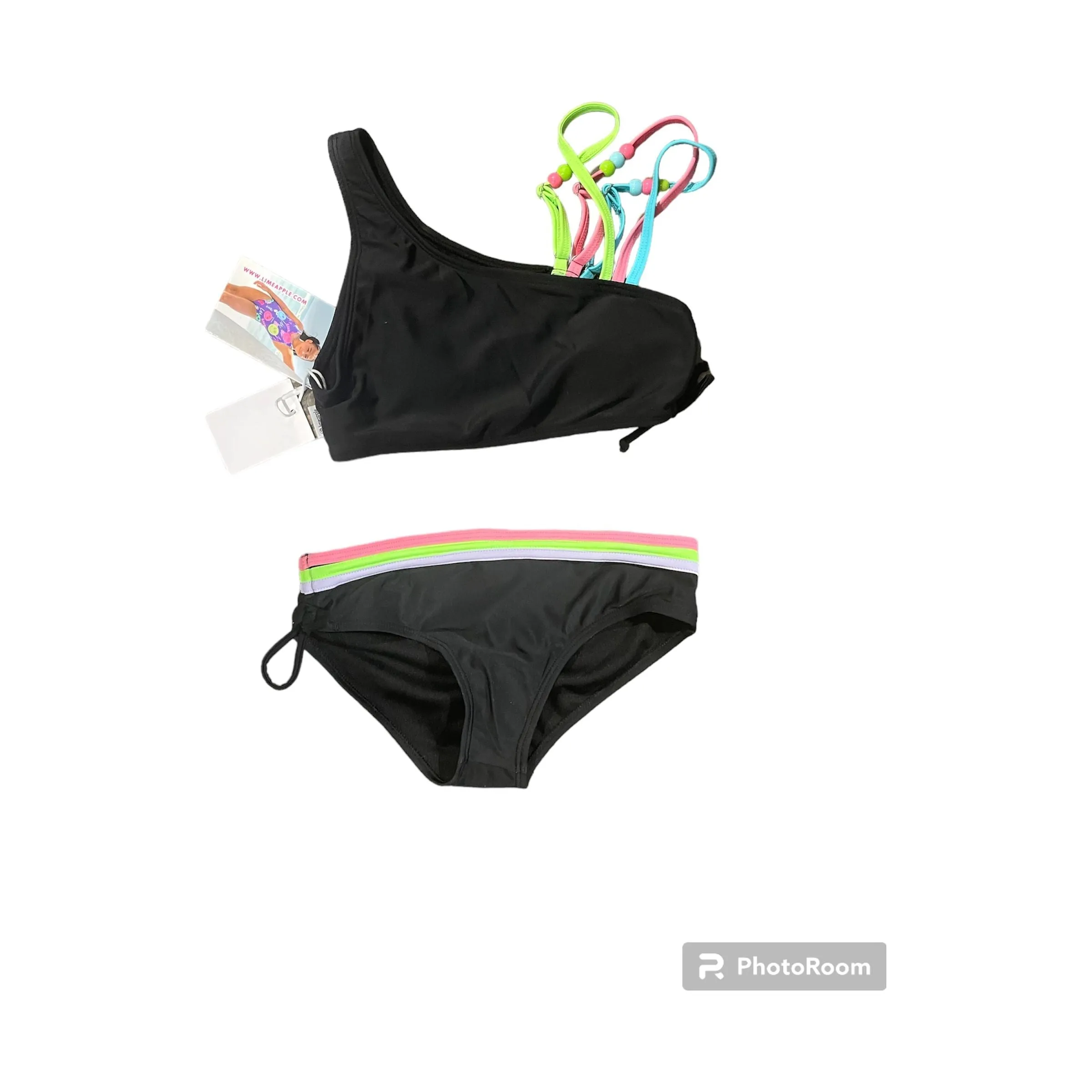 2pc 3 color shoulder strap swimsuit