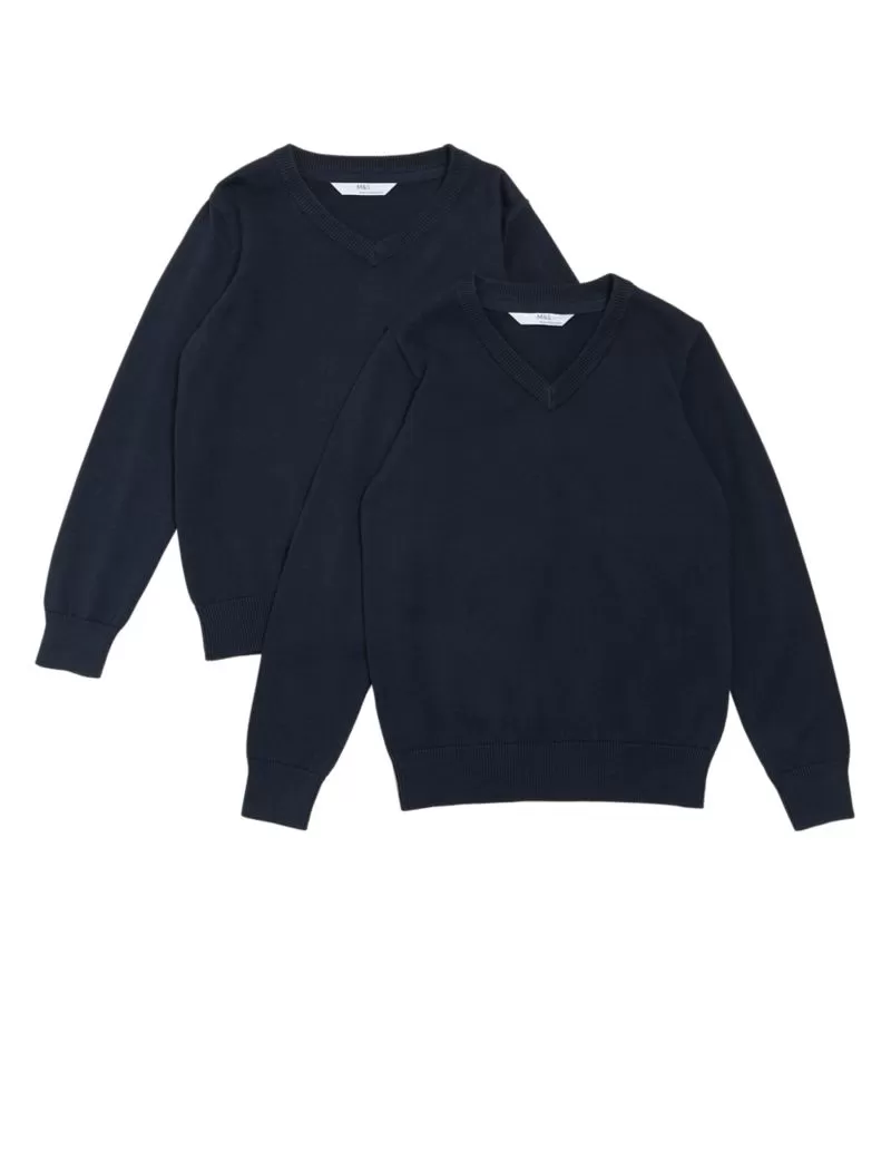 2pk Unisex Pure Cotton School Jumper (3-18 Yrs)