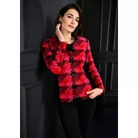 57148- Pink/Red Houndstooth Print Jacket - Habella