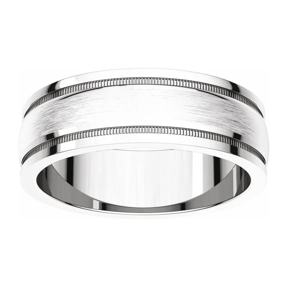 6mm 14K White Gold Flat Edge Satin Center Milgrain Comfort Fit Band