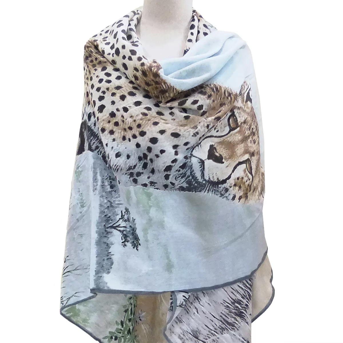 70% Cashmere 30% Silk Scarf Fashion Tan Cheetah Leopard Shawl Hand Rolled Kerchief 53 Square