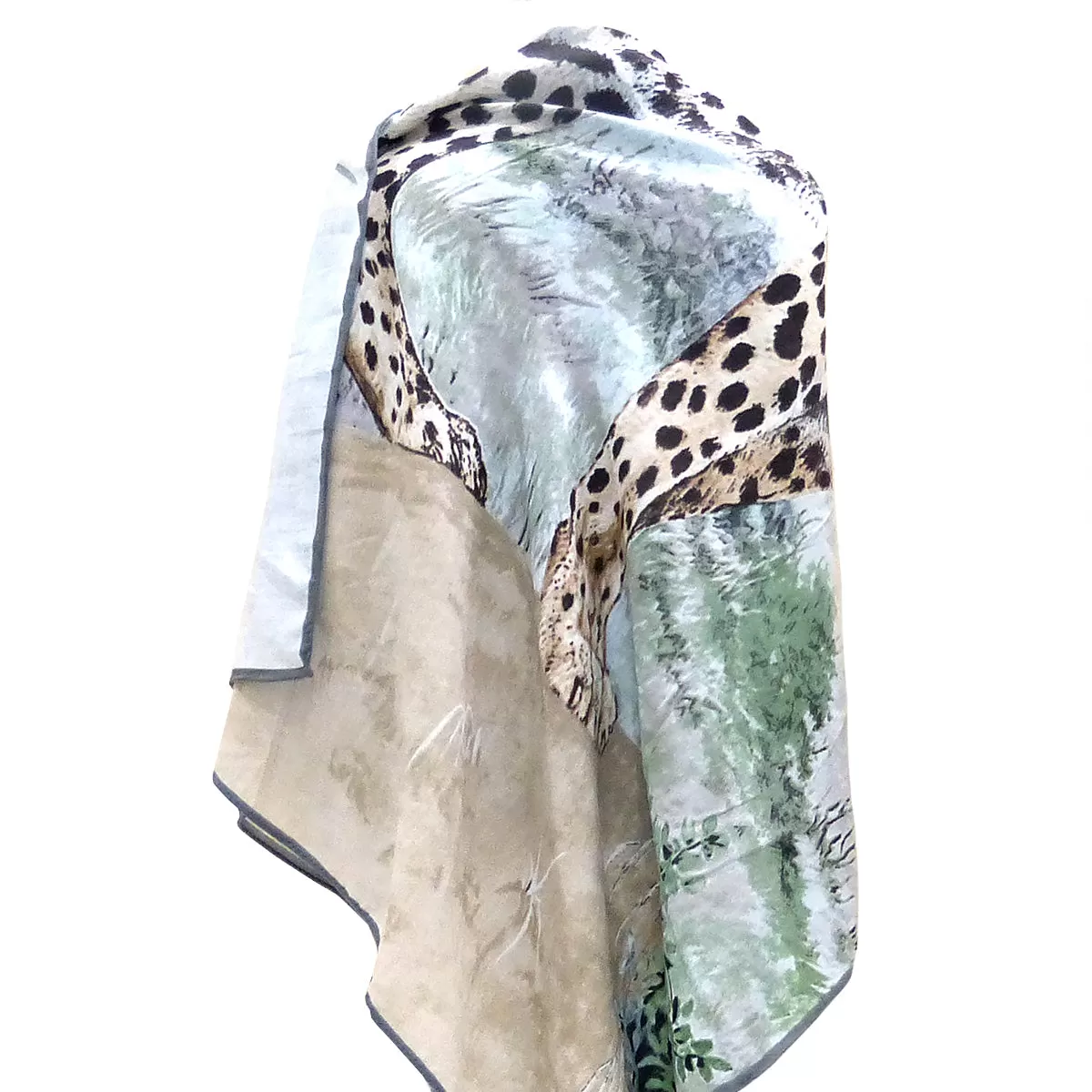 70% Cashmere 30% Silk Scarf Fashion Tan Cheetah Leopard Shawl Hand Rolled Kerchief 53 Square