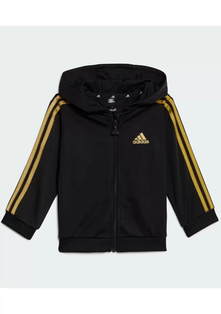 ADIDAS INFANTS ESSENTIALS SHINY HOODED TRACKSUIT BLACK/GOLD