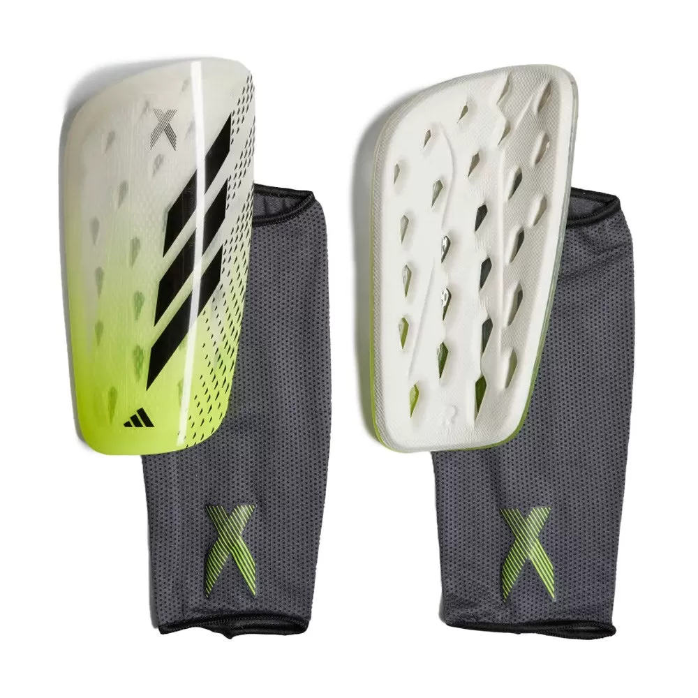 Adidas X League Shinguards (White/Black/Lucid Lemon)