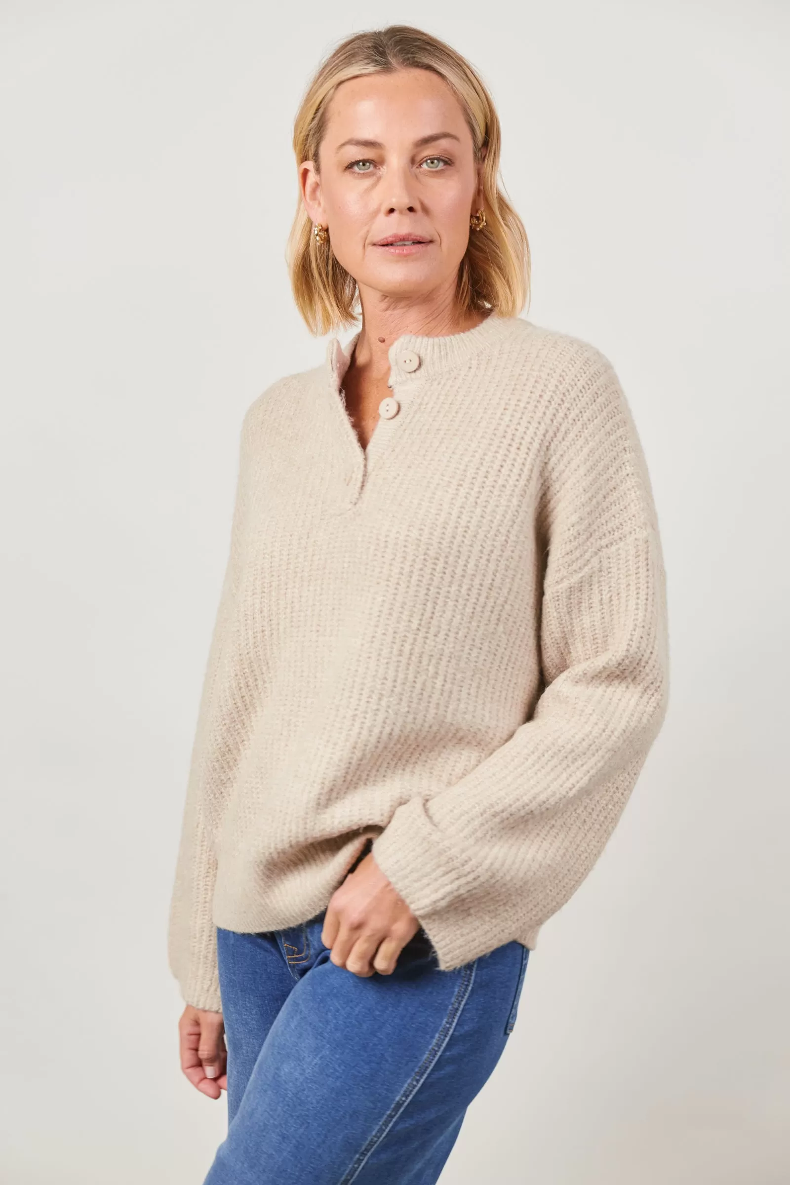 Avenue Button Jumper - Buff