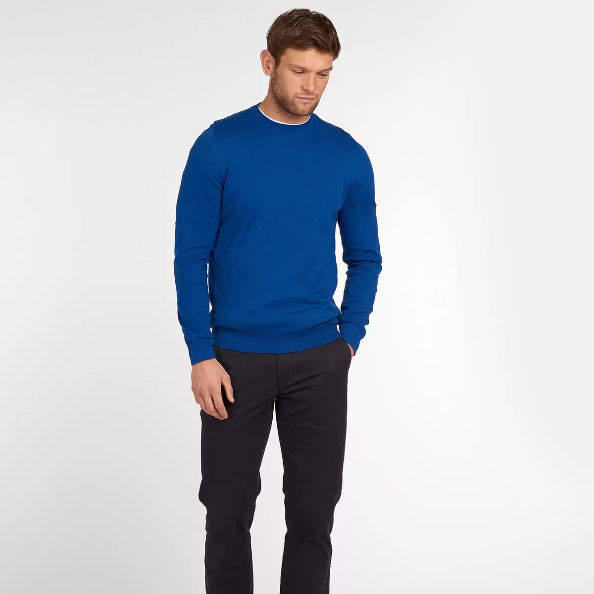 Barbour - Light Cotton Crew Neck Jumper in Bright Blue