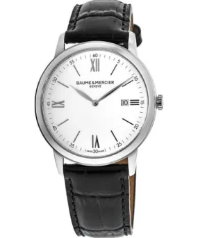 Baume & Mercier Classima Quartz White Dial Black Leather Strap Men's Watch 10414