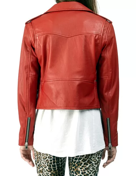 BIRDY - Cropped Leather Biker Jacket