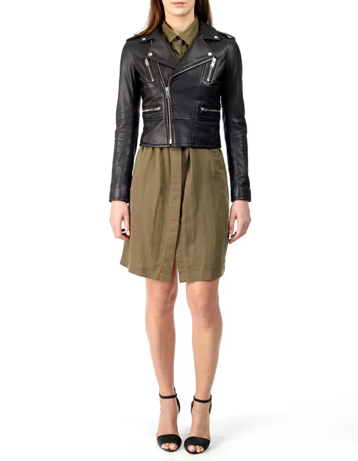 BIRDY - Cropped Leather Biker Jacket