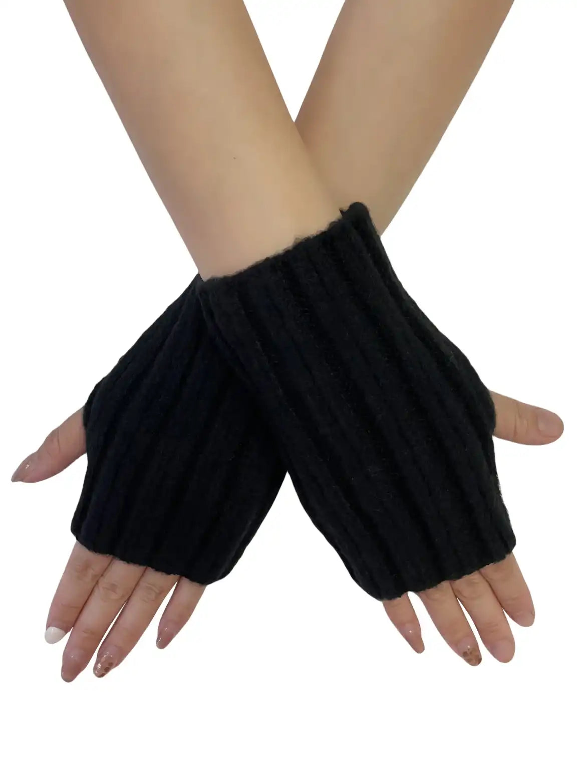 Black Ribbed Knit Fingerless Gloves