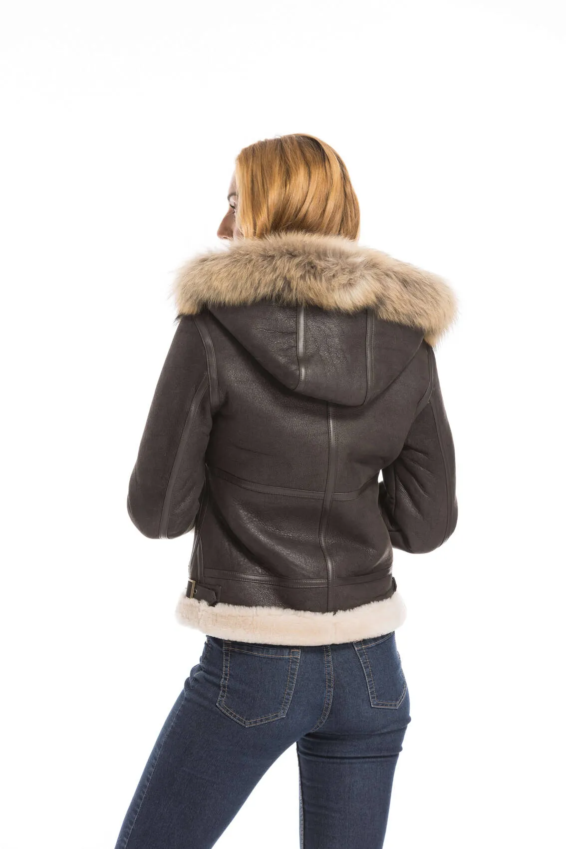 Bomber woman brown bomber hood