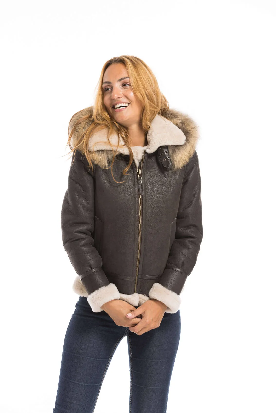 Bomber woman brown bomber hood