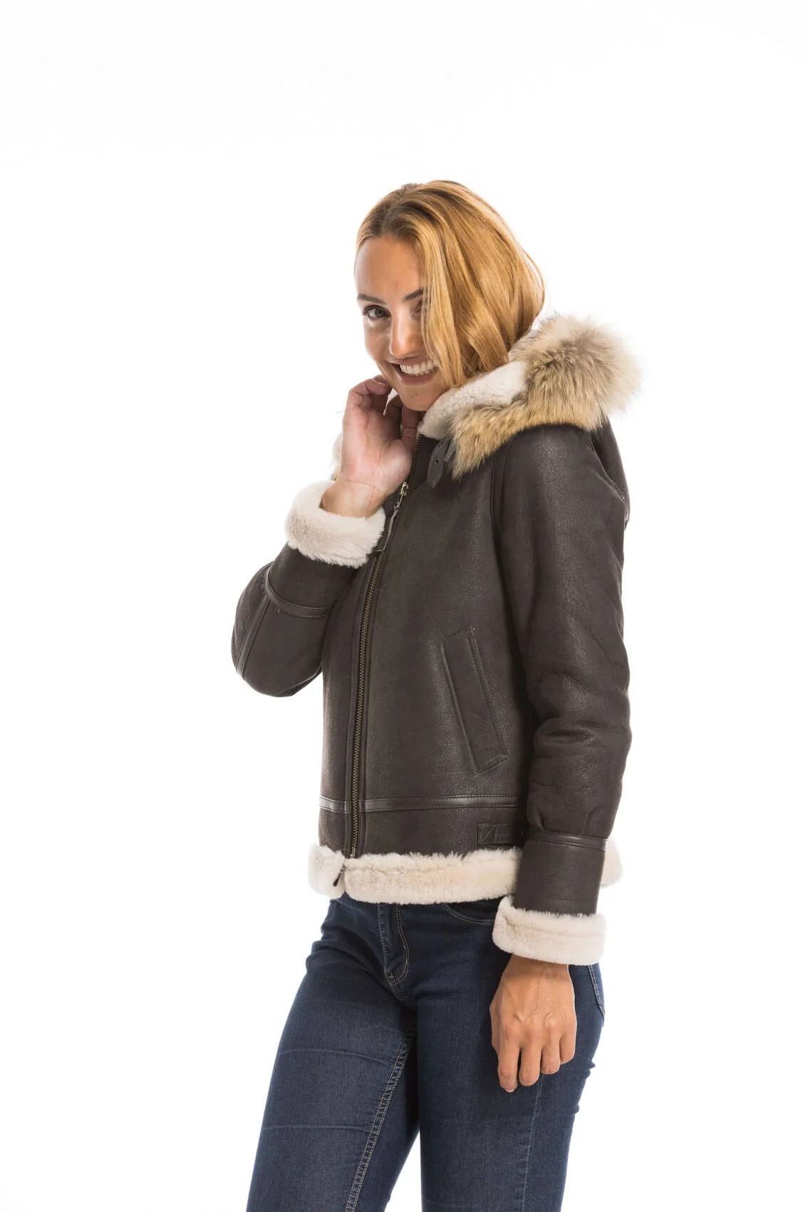 Bomber woman brown bomber hood