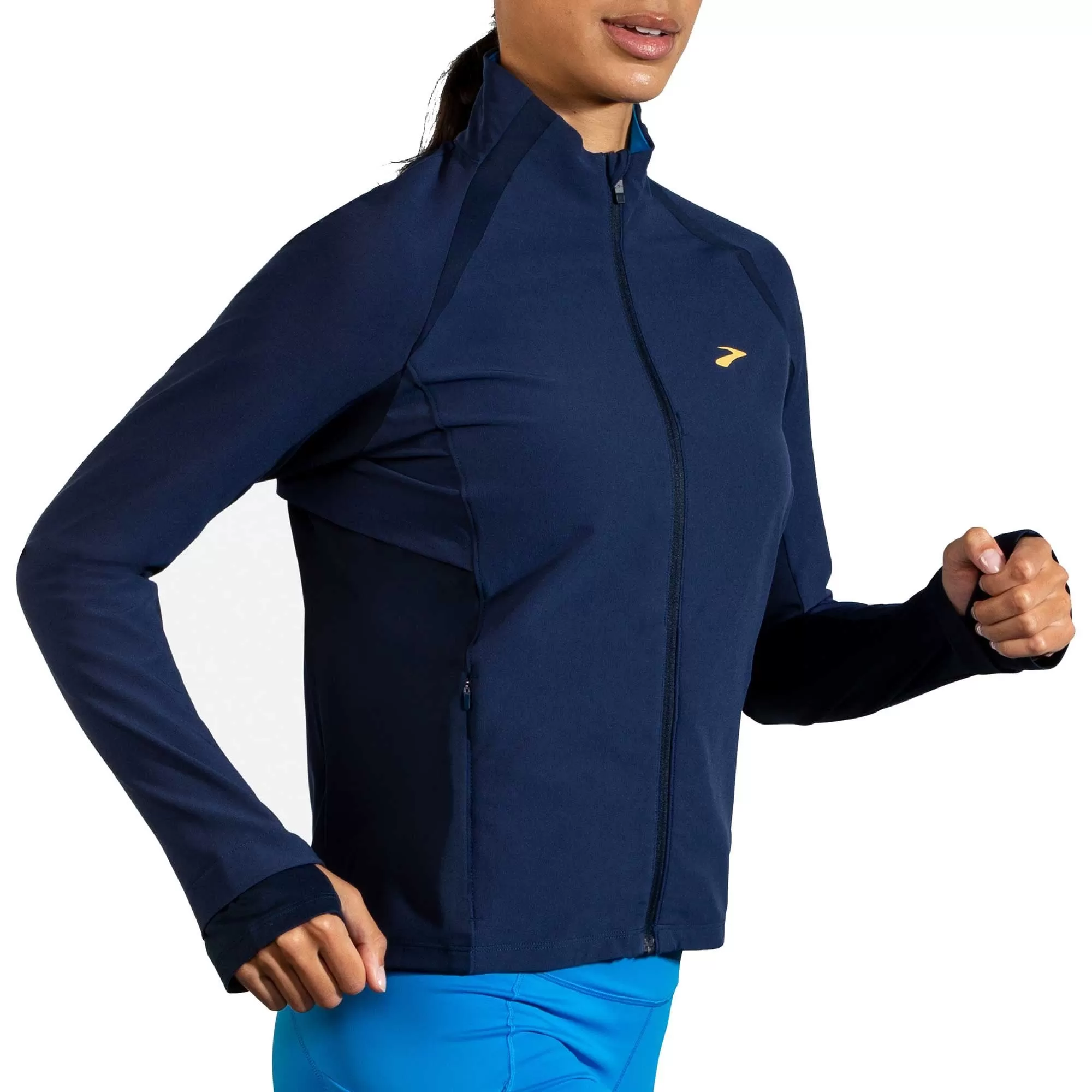 Brooks  Fusion Hybrid Jacket Womens Water Resistant & Wind Resistant Running Jacket Navy/Blue Bolt