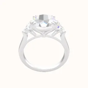 Cathedral Band with Round Sidestone Trio Engagement Ring With Double Prongs Head