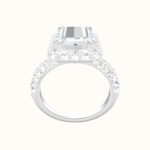 Cathedral Three Row Pave Engagement Ring With Halo with Double Prong Head