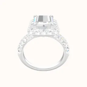 Cathedral Three Row Pave Engagement Ring With Halo with Double Prong Head