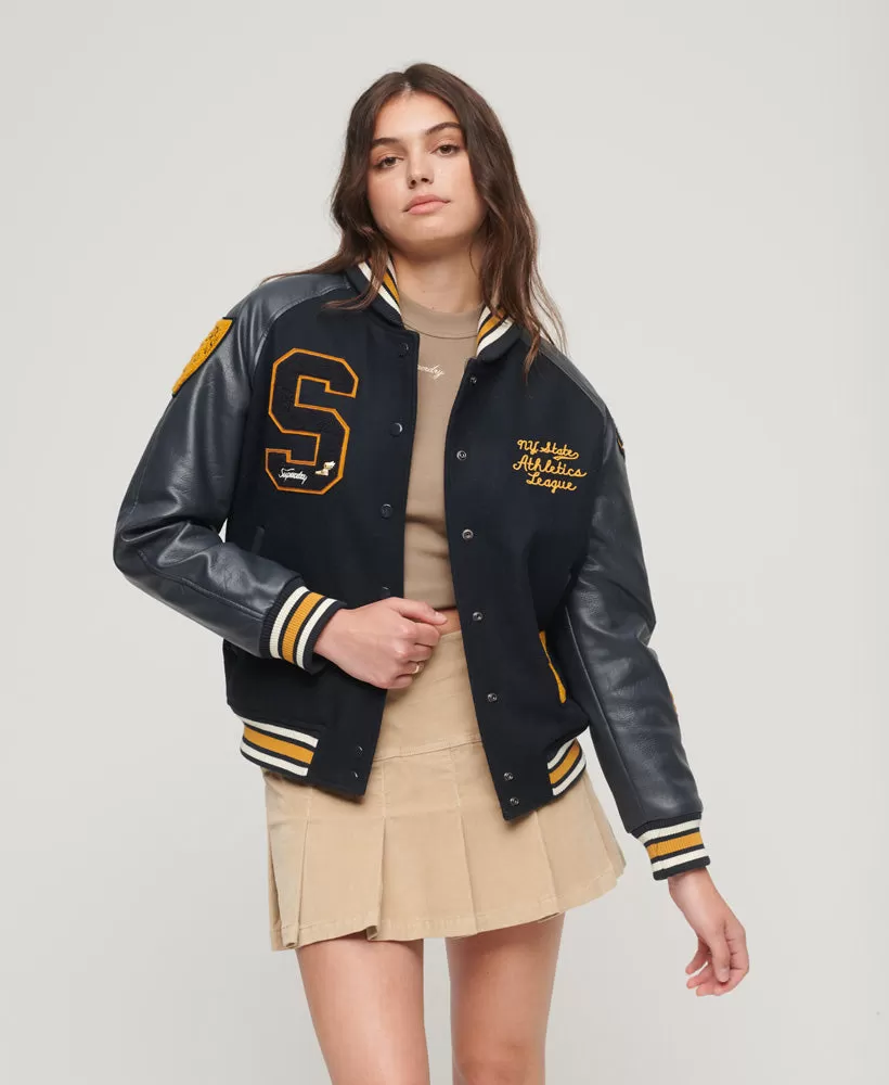 College Patched Varsity Jacket | Eclipse Navy