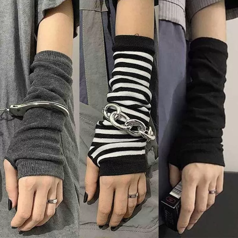 Complete Your Alternative Look with Black Punk Long Fingerless Gloves