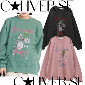 CONVERSE  |Crew Neck Flower Patterns Unisex Long Sleeves Cotton Logo