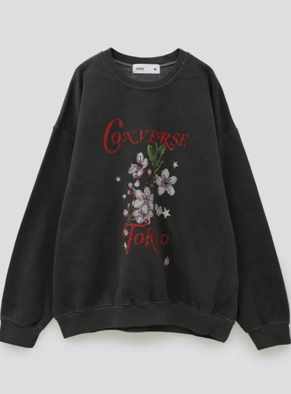 CONVERSE  |Crew Neck Flower Patterns Unisex Long Sleeves Cotton Logo