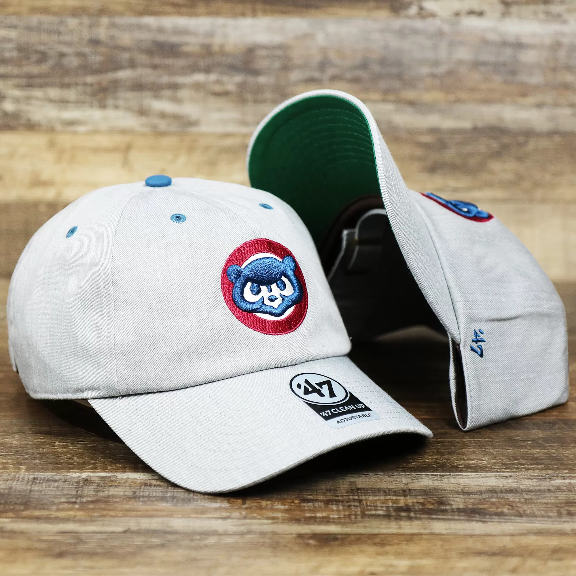 Cooperstown Chicago Cubs 1973 Logo Green Bottom Dad Hat | Gray Dad Hat