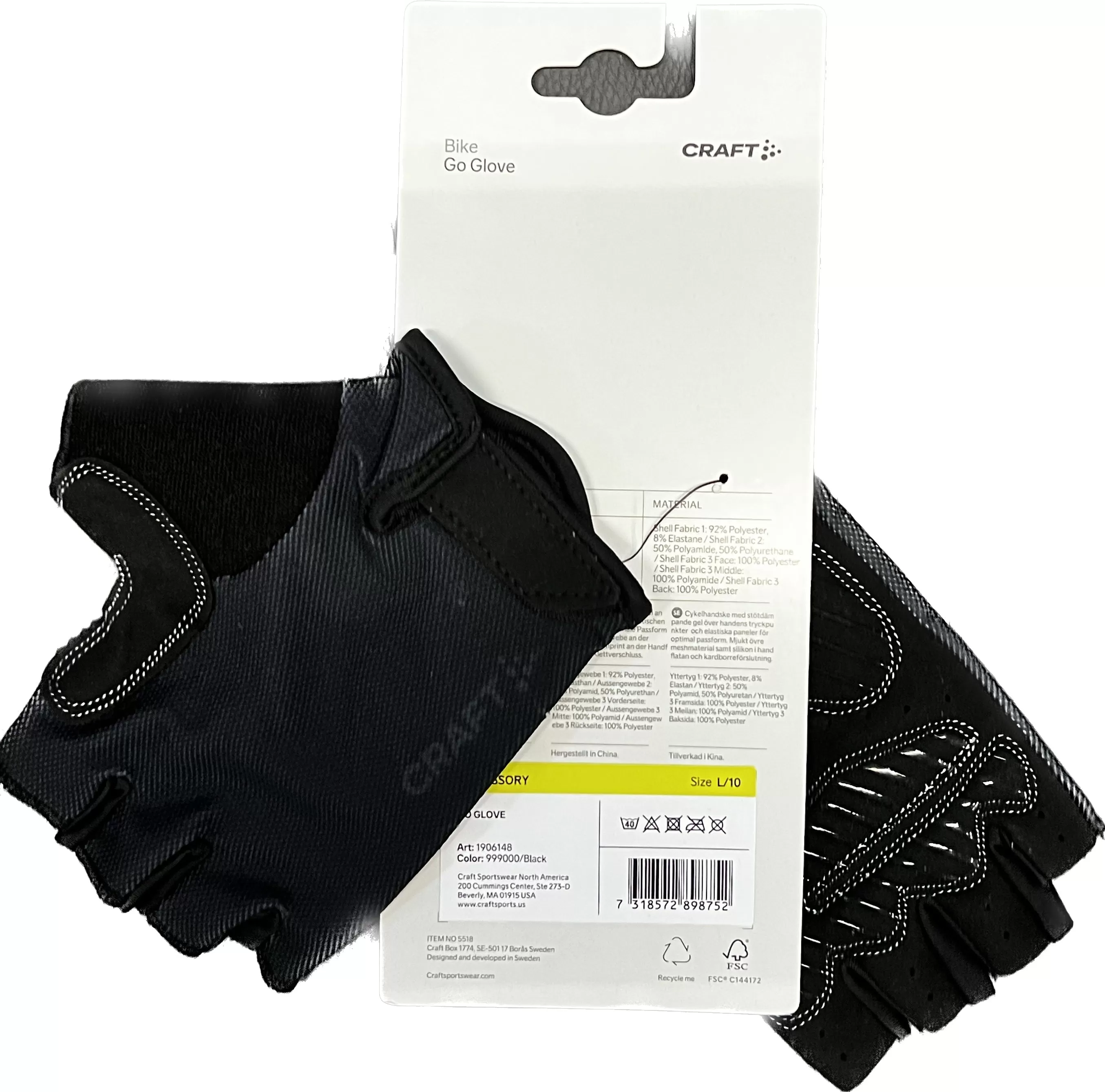 Craft GO Cycling Glove - Black, Short Finger, Large