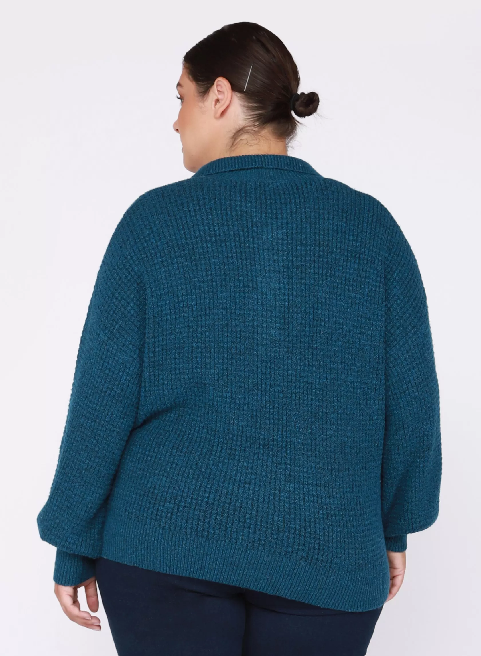 Dex Plus Polo Front Sweater In Heather Teal