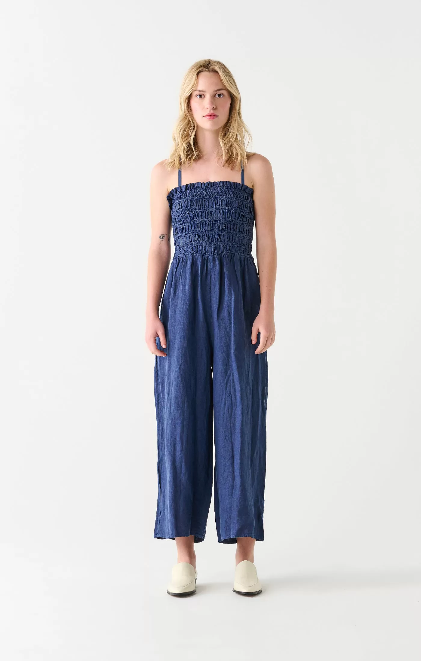 Dex Smocked Strapless Jumpsuit In Navy