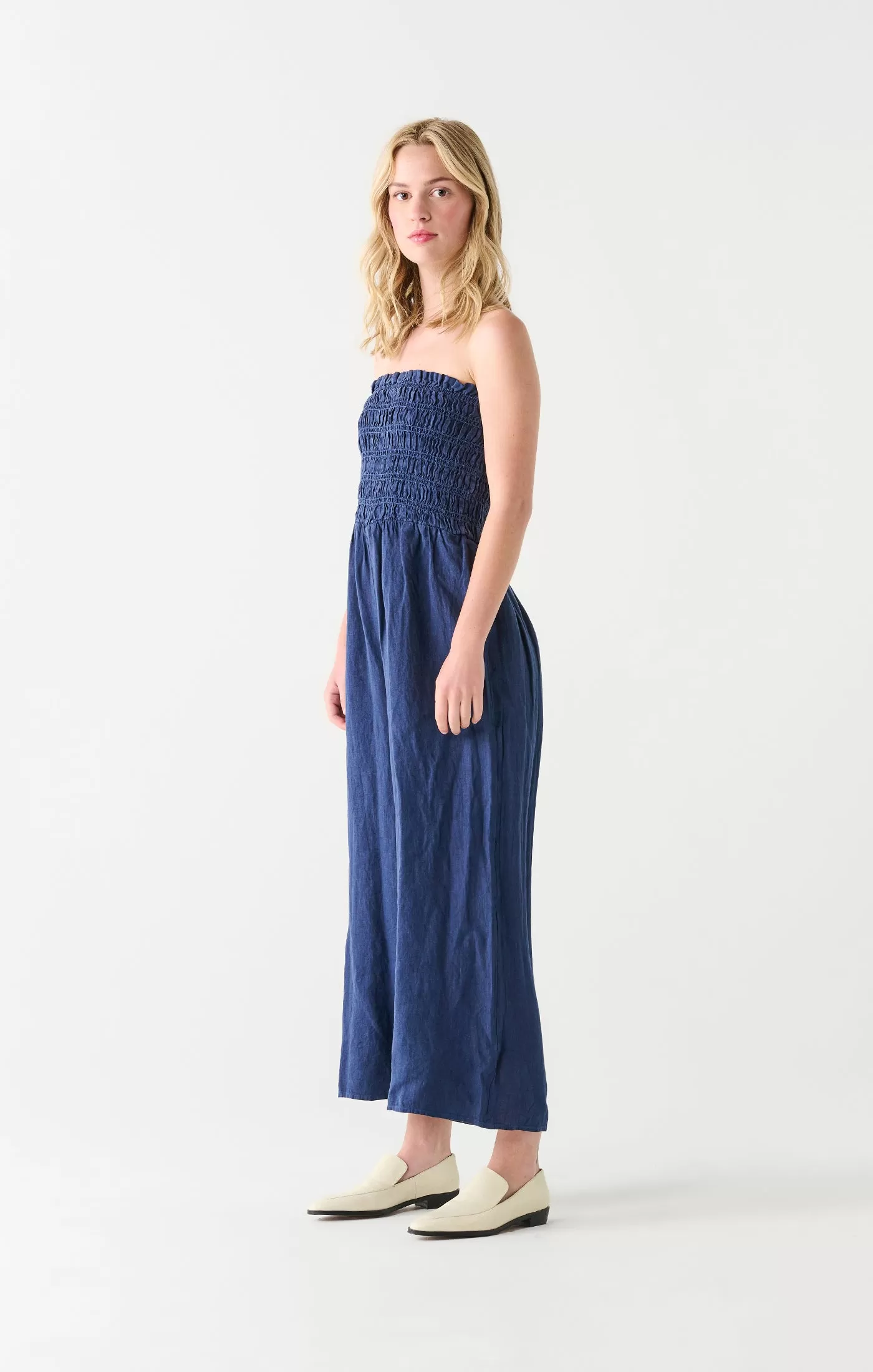 Dex Smocked Strapless Jumpsuit In Navy