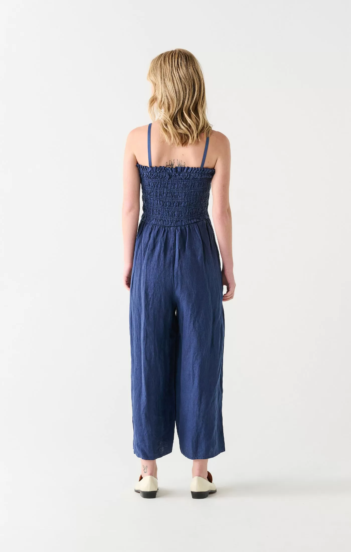 Dex Smocked Strapless Jumpsuit In Navy