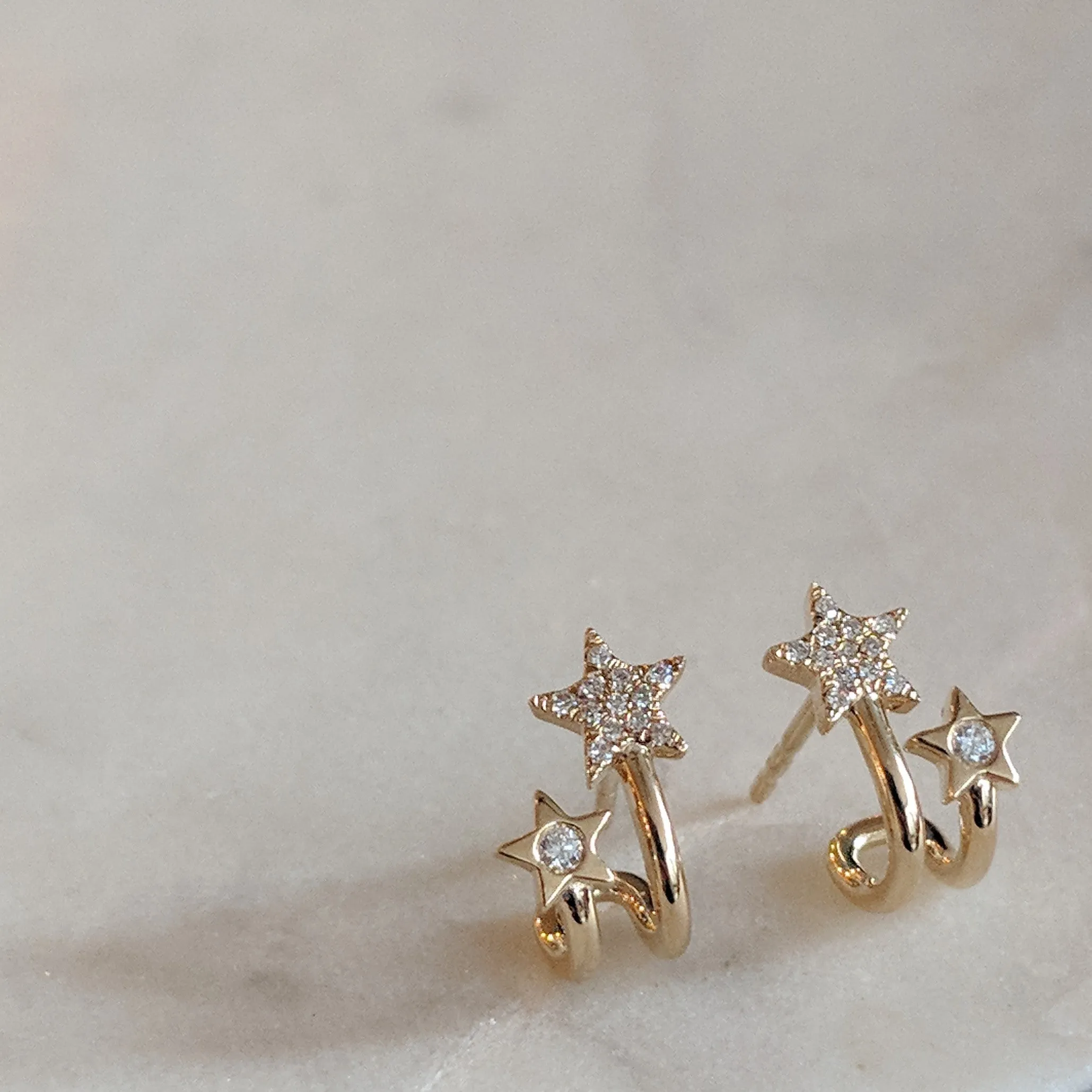 Double Star Huggie Diamond Earrings