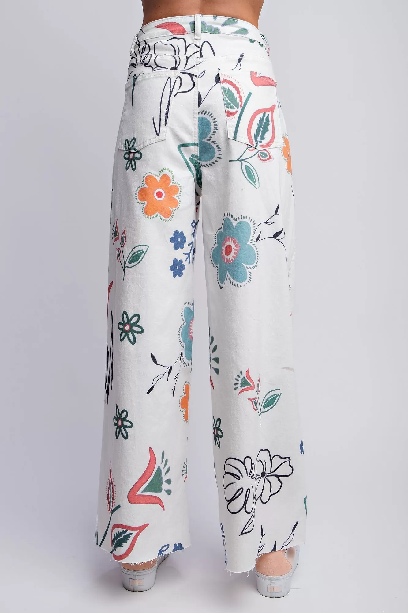 Easel Printed Washed Twill Wide Pants